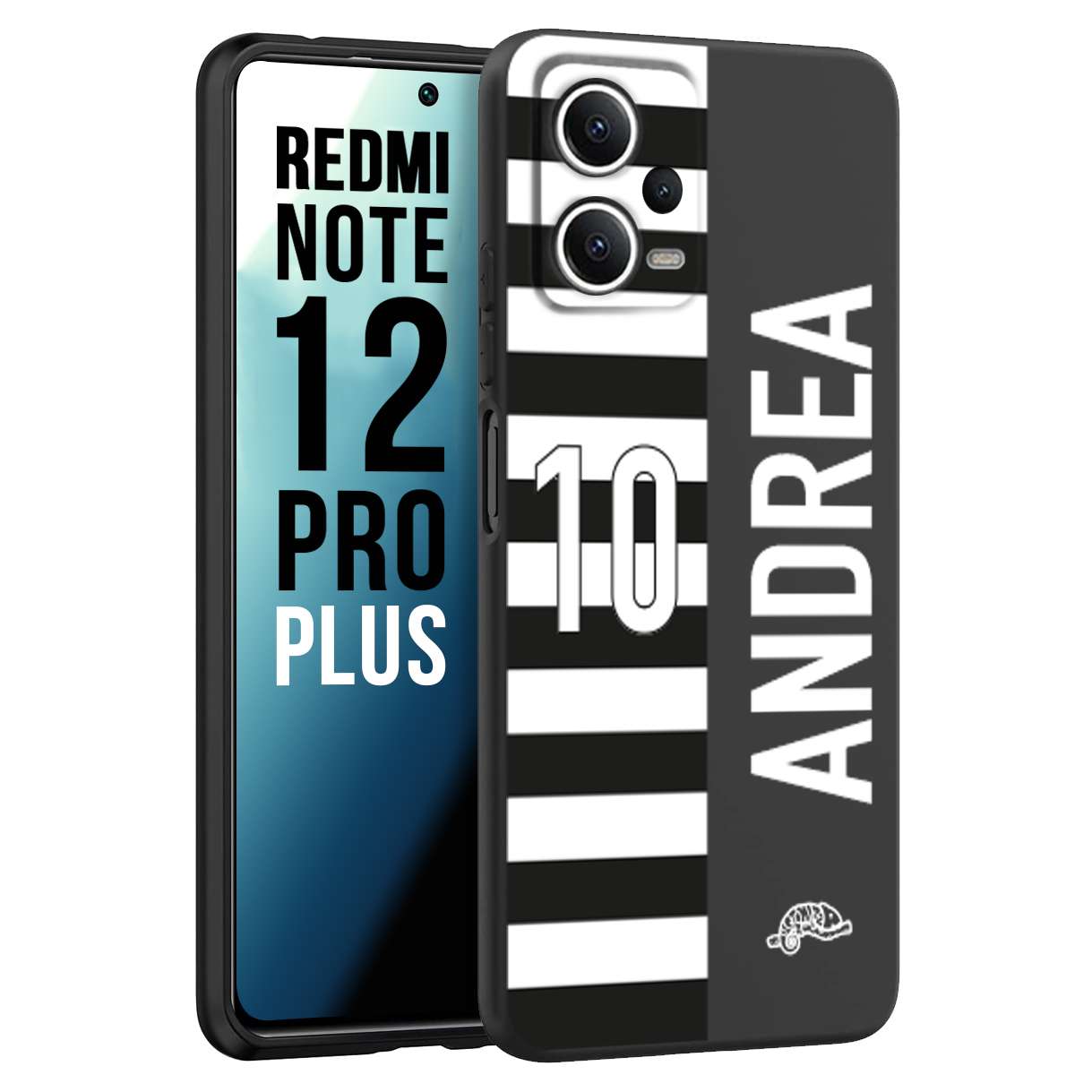 CUSTOMIZZA - Custodia cover nera morbida in tpu compatibile per Xiaomi Redmi Note 12 PRO PLUS personalizzata calcio football nome e numero calciatori bianconera