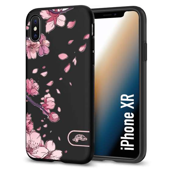 CUSTOMIZZA - Custodia cover nera morbida in tpu compatibile per iPhone Xr giapponese fiori di ciliegio in fiore a rilievo disegnata tattoo