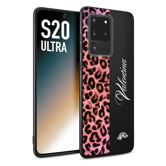 CUSTOMIZZA - Custodia cover nera morbida in tpu compatibile per Samsung S20 ULTRA leopardato rosa fucsia personalizzata nome iniziali