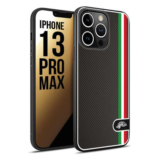 CUSTOMIZZA - Custodia cover nera morbida in tpu compatibile per iPhone 13 PRO MAX effetto fibra di carbonio bandiera Italia made in Italy