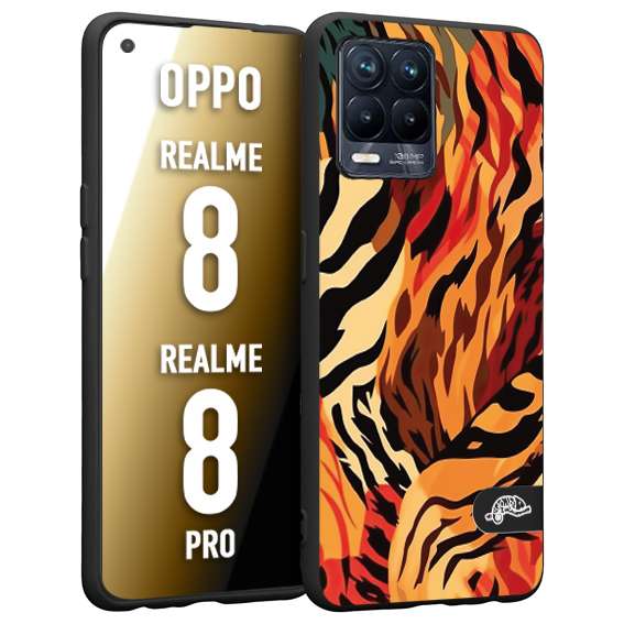 CUSTOMIZZA - Custodia cover nera morbida in tpu compatibile per Oppo Realme 8 - 8 PRO leopardato maculato tigrato tiger colorata gialla rossa arancio