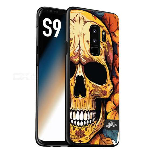 CUSTOMIZZA - Custodia cover nera morbida in tpu compatibile per Samsung S9 teschio messicano colorato dorato fiori autunnali disegnato