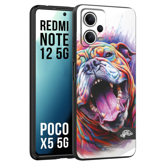 CUSTOMIZZA - Custodia cover nera morbida in tpu compatibile per Xiaomi Redmi Note 12 - POCO X5 5G animali color bulldog cane dog colori vibranti disegnato schizzo