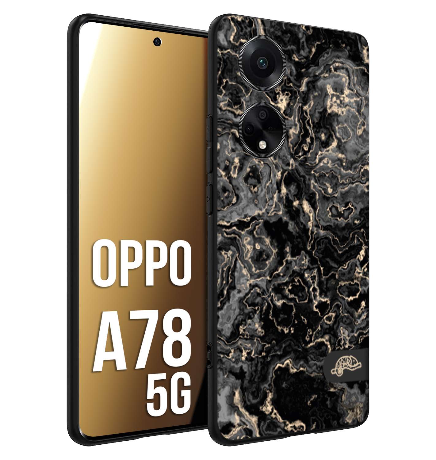 CUSTOMIZZA - Custodia cover nera morbida in tpu compatibile per Oppo A78 5G effetto marmo marble nero black venature dorato pietra