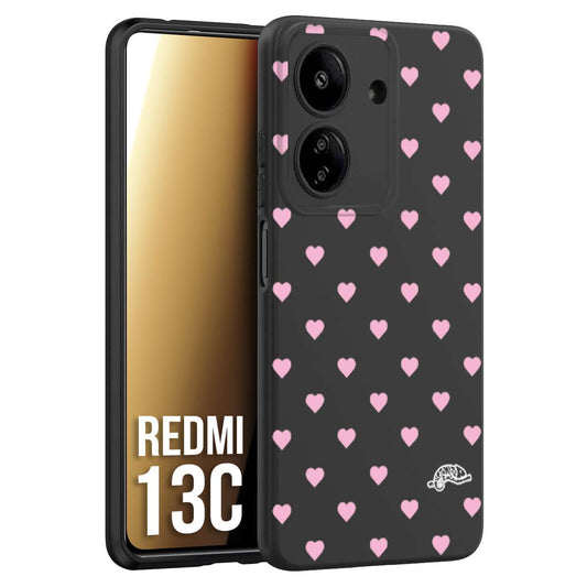 CUSTOMIZZA - Custodia cover nera morbida in tpu compatibile per Xiaomi Redmi 13C cuori pois rosa su nero donna pin up vintage