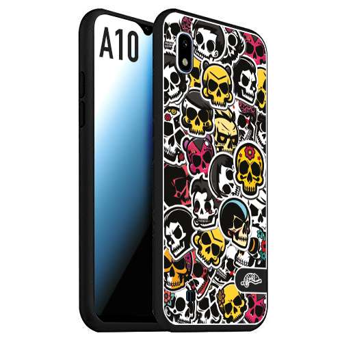 CUSTOMIZZA - Custodia cover nera morbida in tpu compatibile per Samsung A10 sticker bomb teschi colorati adesivi skulls skater snowboard