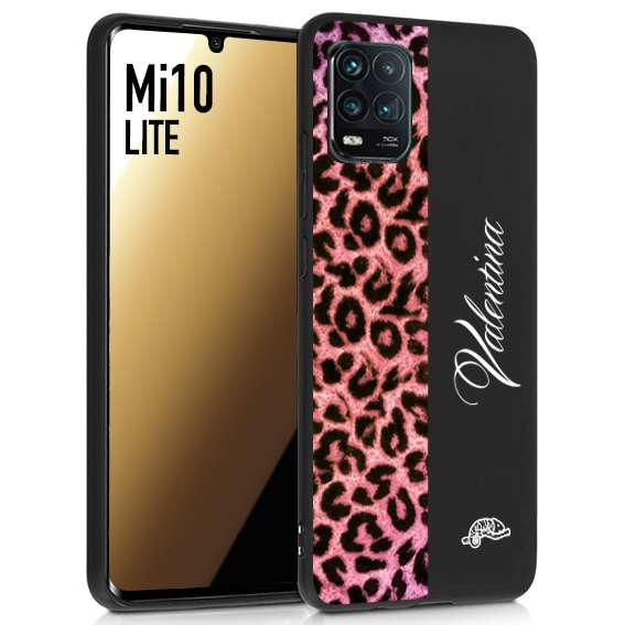 CUSTOMIZZA - Custodia cover nera morbida in tpu compatibile per Xiaomi Mi 10 LITE leopardato rosa fucsia personalizzata nome iniziali