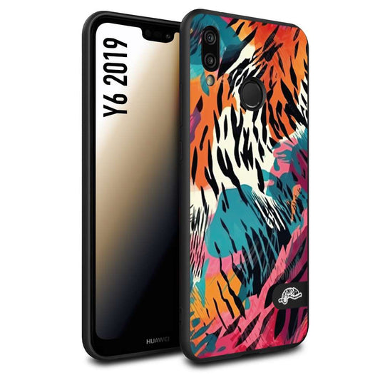 CUSTOMIZZA - Custodia cover nera morbida in tpu compatibile per Huawei Y6 2019 leopardato maculato tigrato tiger colorata summer color