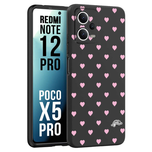 CUSTOMIZZA - Custodia cover nera morbida in tpu compatibile per Xiaomi Redmi Note 12 PRO - POCO X5 PRO cuori pois rosa su nero donna pin up vintage