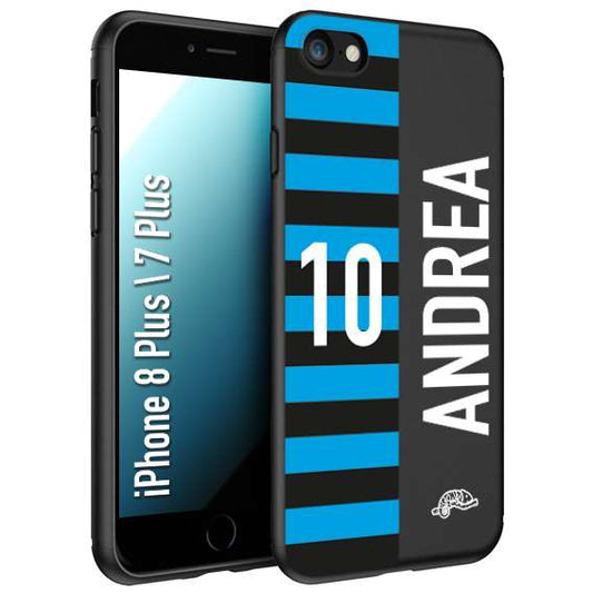 CUSTOMIZZA - Custodia cover nera morbida in tpu compatibile per iPhone 7 Plus - 8 pluspersonalizzata calcio football nome e numero calciatori nerazzurra