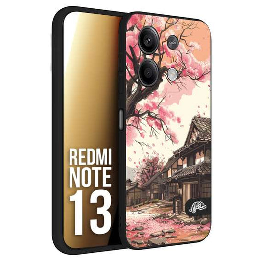 CUSTOMIZZA - Custodia cover nera morbida in tpu compatibile per Xiaomi Redmi Note 13 casa giapponese rosa ciliegio in fiore disegnata tattoo