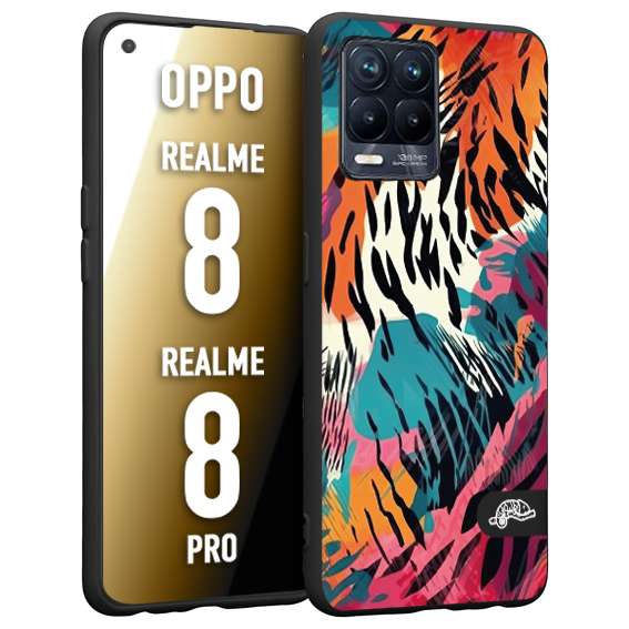 CUSTOMIZZA - Custodia cover nera morbida in tpu compatibile per Oppo Realme 8 - 8 PRO leopardato maculato tigrato tiger colorata summer color