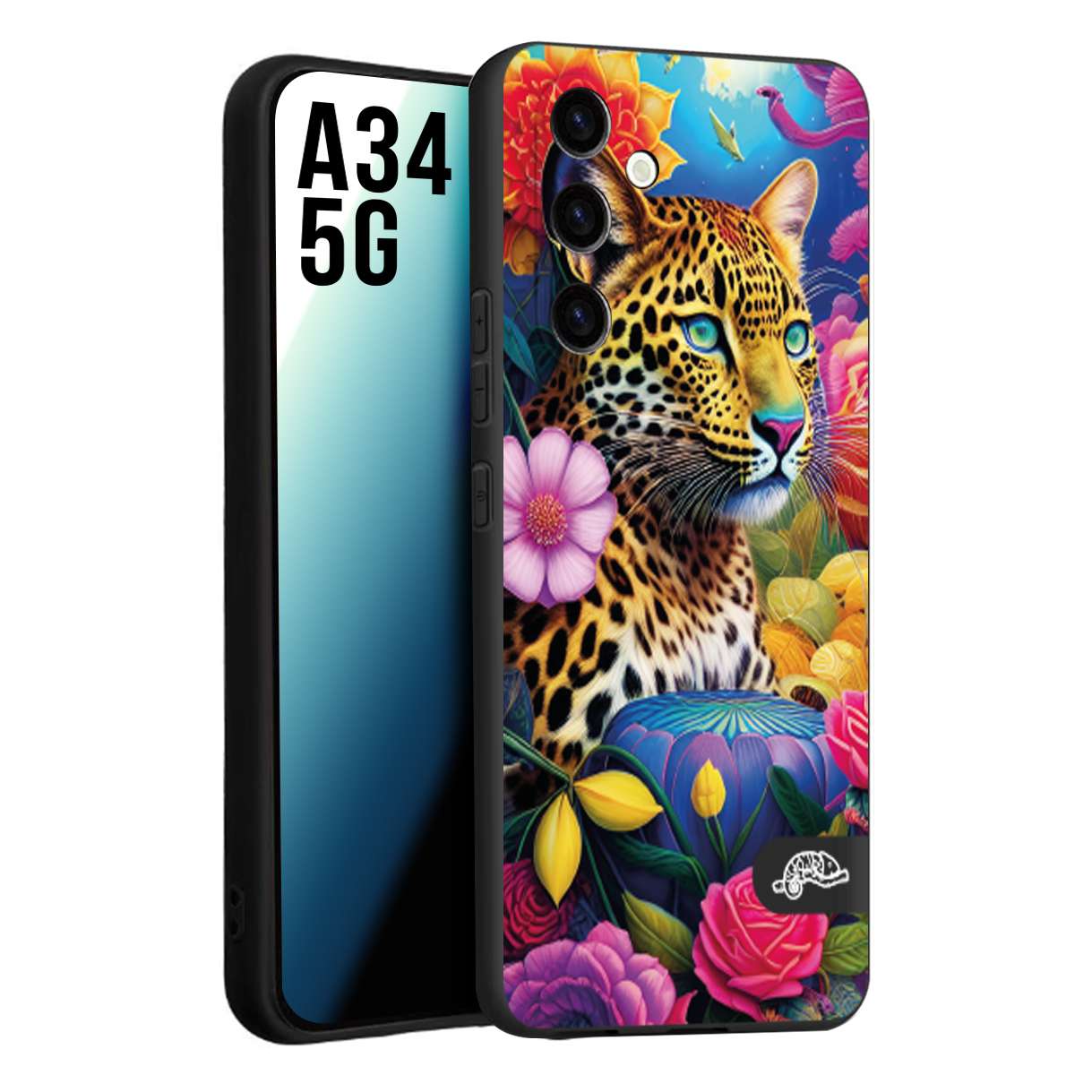 CUSTOMIZZA - Custodia cover nera morbida in tpu compatibile per Samsung A34 5G fiori astratti donna flower fantasia leopardo ghepardo animali colorati