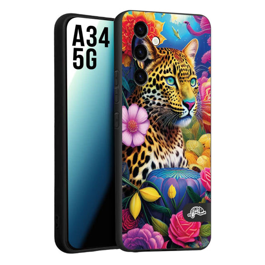 CUSTOMIZZA - Custodia cover nera morbida in tpu compatibile per Samsung A34 5G fiori astratti donna flower fantasia leopardo ghepardo animali colorati