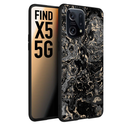 CUSTOMIZZA - Custodia cover nera morbida in tpu compatibile per Oppo Find X5 effetto marmo marble nero black venature dorato pietra