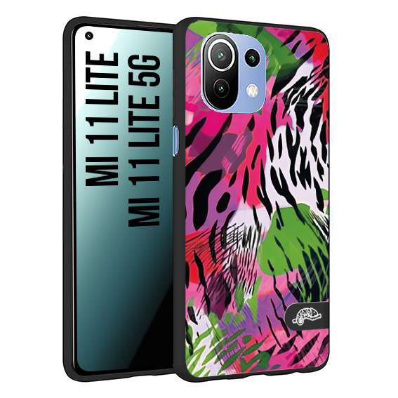 CUSTOMIZZA - Custodia cover nera morbida in tpu compatibile per Xiaomi Mi 11 Lite / Mi 11 Lite 5G leopardato tigrato tiger colorata summer color verde fucsia