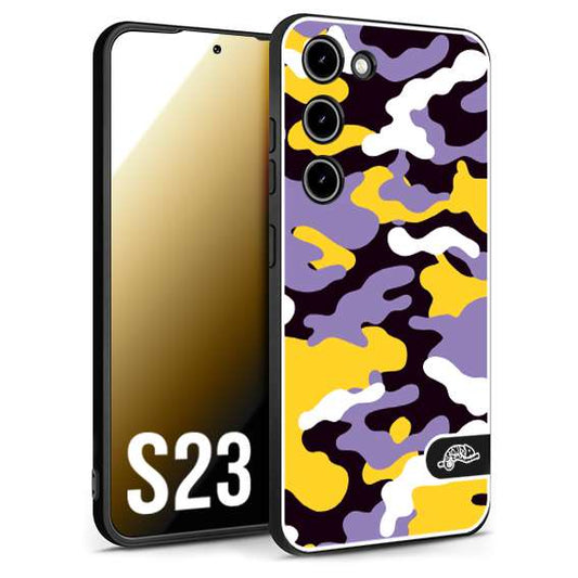 CUSTOMIZZA - Custodia cover nera morbida in tpu compatibile per Samsung S23 camouflage mimetico militare viola lilla giallo