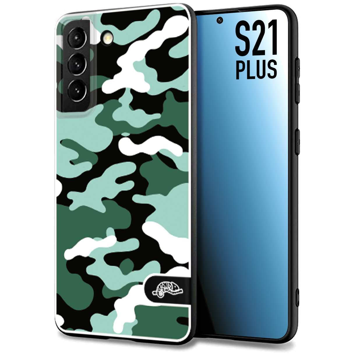 CUSTOMIZZA - Custodia cover nera morbida in tpu compatibile per Samsung S21 PLUS camouflage mimetico militare verde green