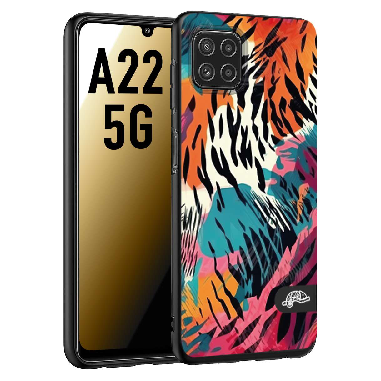 CUSTOMIZZA - Custodia cover nera morbida in tpu compatibile per Samsung A22 5G leopardato maculato tigrato tiger colorata summer color