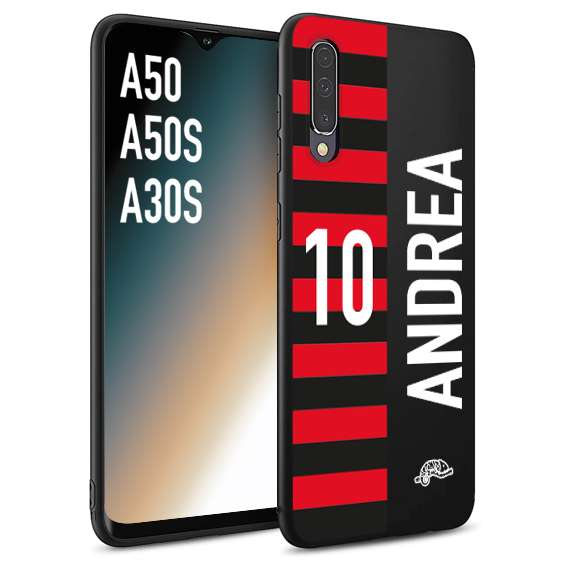 CUSTOMIZZA - Custodia cover nera morbida in tpu compatibile per Samsung A50 - A50S - A30S personalizzata calcio football nome e numero calciatori rossonera