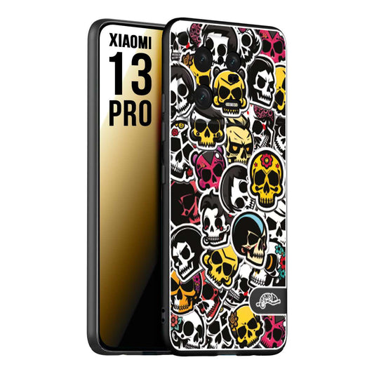 CUSTOMIZZA - Custodia cover nera morbida in tpu compatibile per Xiaomi 13 PRO sticker bomb teschi colorati adesivi skulls skater snowboard