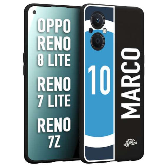 CUSTOMIZZA - Custodia cover nera morbida in tpu compatibile per Oppo Reno 7 Lite - 8 Lite - 7Z personalizzata calcio football nome e numero calciatori biancoazzurri bianco celesti