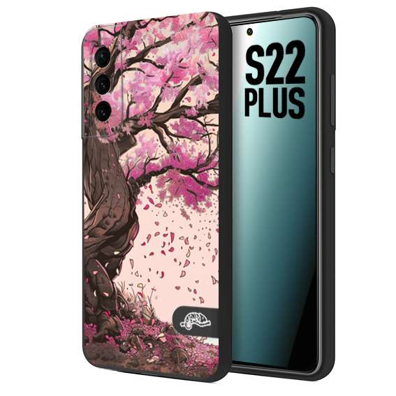 CUSTOMIZZA - Custodia cover nera morbida in tpu compatibile per Samsung S22 PLUS giapponese colori morbidi fiori di ciliegio rosa disegnata