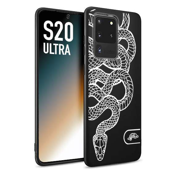 CUSTOMIZZA - Custodia cover nera morbida in tpu compatibile per Samsung S20 ULTRA serpente snake bianco a rilievo disegnato tattoo tatuaggio