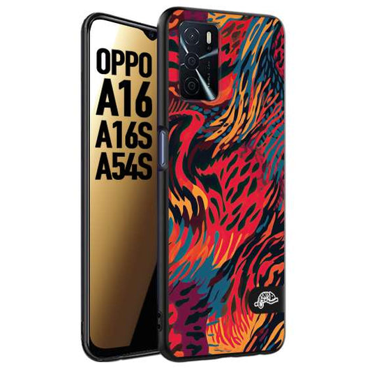 CUSTOMIZZA - Custodia cover nera morbida in tpu compatibile per Oppo A16 - A16S - A54S leopardato maculato tigrato colorata fiamme rossa blu arancione