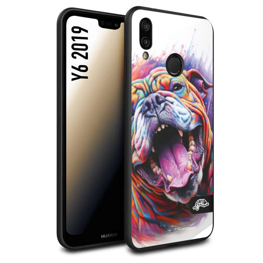 CUSTOMIZZA - Custodia cover nera morbida in tpu compatibile per Huawei Y6 2019 animali color bulldog cane dog colori vibranti disegnato schizzo