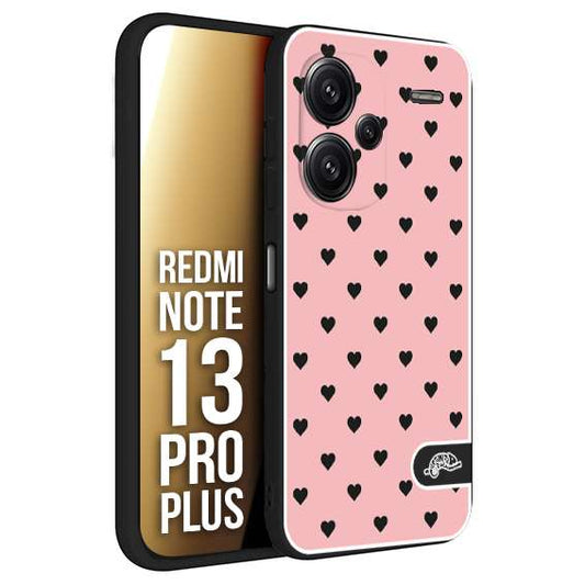 CUSTOMIZZA - Custodia cover nera morbida in tpu compatibile per Xiaomi Redmi Note 13 PRO PLUS cuori pois rosa donna pin up vintage