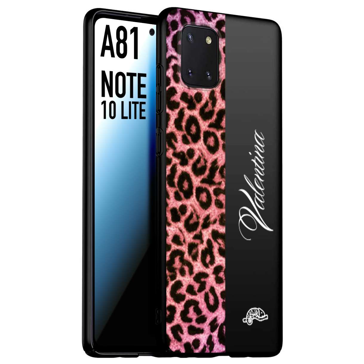 CUSTOMIZZA - Custodia cover nera morbida in tpu compatibile per Samsung A81 - Note 10 Lite leopardato rosa fucsia personalizzata nome iniziali