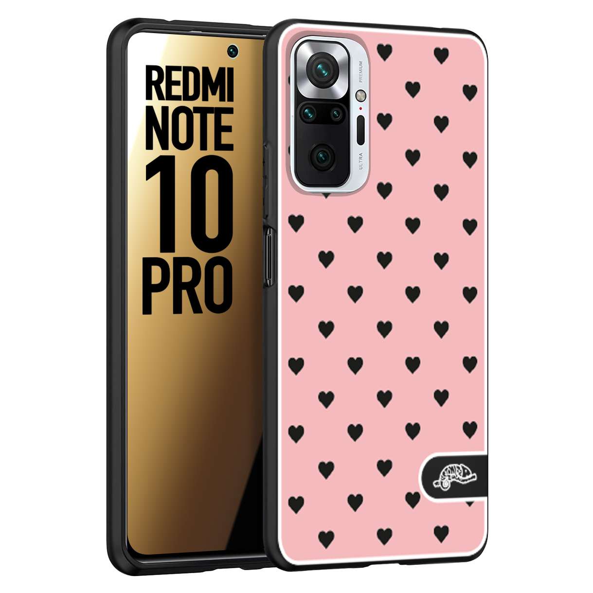 CUSTOMIZZA - Custodia cover nera morbida in tpu compatibile per Xiaomi Redmi Note 10 PRO cuori pois rosa donna pin up vintage