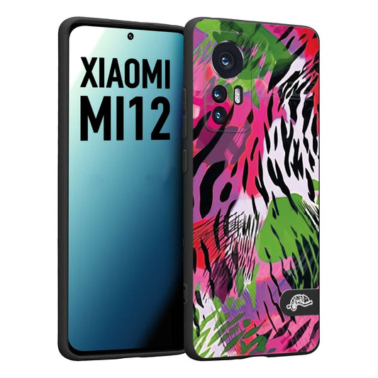 CUSTOMIZZA - Custodia cover nera morbida in tpu compatibile per Xiaomi 12 5G leopardato tigrato tiger colorata summer color verde fucsia