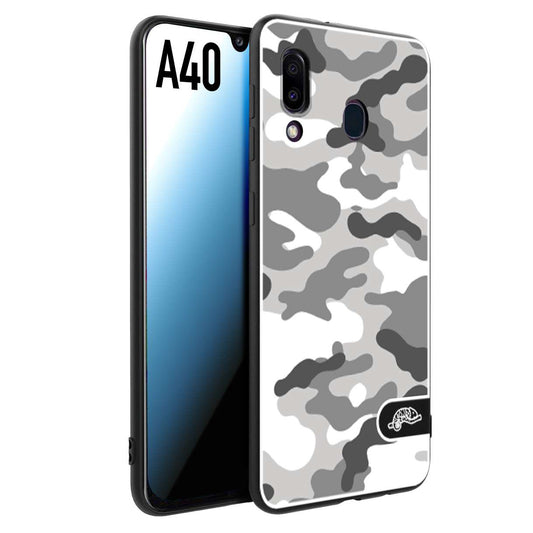 CUSTOMIZZA - Custodia cover nera morbida in tpu compatibile per Samsung A40 camouflage mimetico militare bianco white