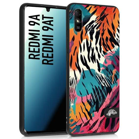 CUSTOMIZZA - Custodia cover nera morbida in tpu compatibile per Xiaomi Redmi 9A - 9AT leopardato maculato tigrato tiger colorata summer color