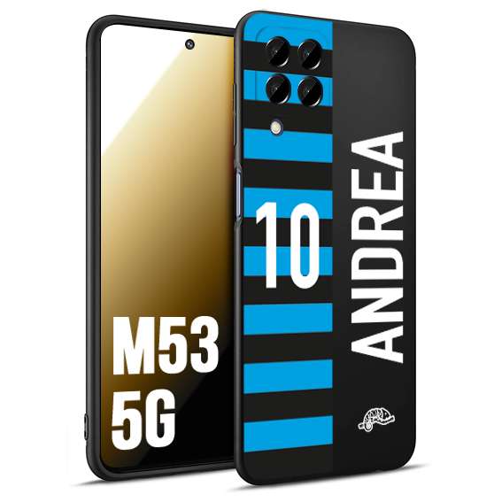 CUSTOMIZZA - Custodia cover nera morbida in tpu compatibile per Samsung M53 5G personalizzata calcio football nome e numero calciatori nerazzurra