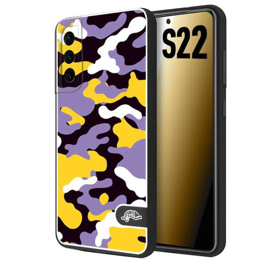 CUSTOMIZZA - Custodia cover nera morbida in tpu compatibile per Samsung S22 camouflage mimetico militare viola lilla giallo