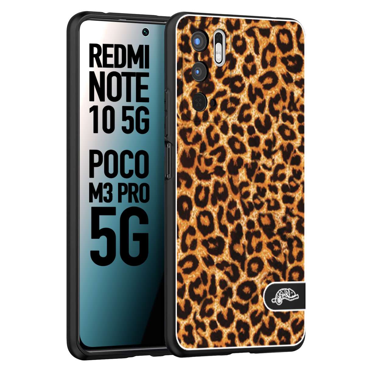 CUSTOMIZZA - Custodia cover nera morbida in tpu compatibile per Xiaomi Redmi Note 10 5G - Poco M3 Pro 5G leopardato maculato donna marrone leopard brown