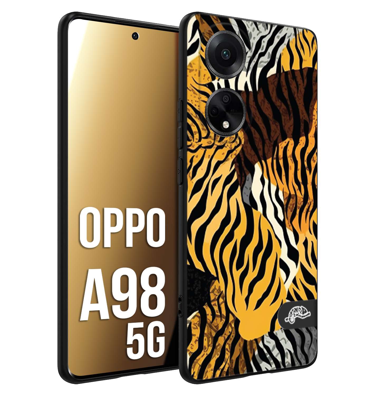 CUSTOMIZZA - Custodia cover nera morbida in tpu compatibile per Oppo A98 5G leopardato tigrato tiger colorata donna fashion estate