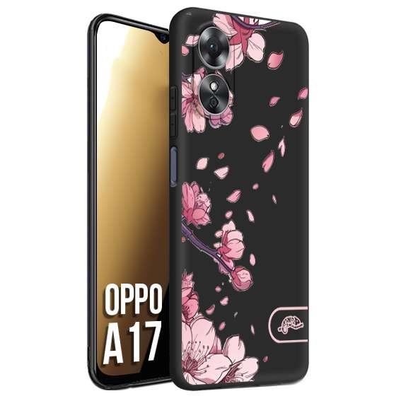 CUSTOMIZZA - Custodia cover nera morbida in tpu compatibile per Oppo A17 giapponese fiori di ciliegio in fiore a rilievo disegnata tattoo