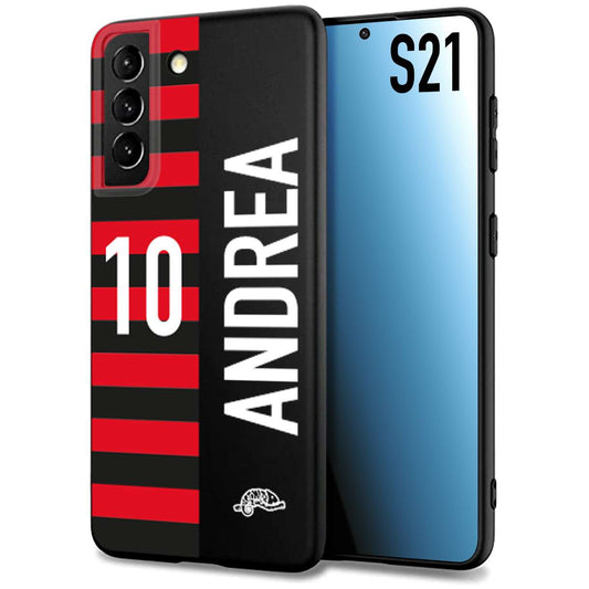 CUSTOMIZZA - Custodia cover nera morbida in tpu compatibile per Samsung S21 personalizzata calcio football nome e numero calciatori rossonera