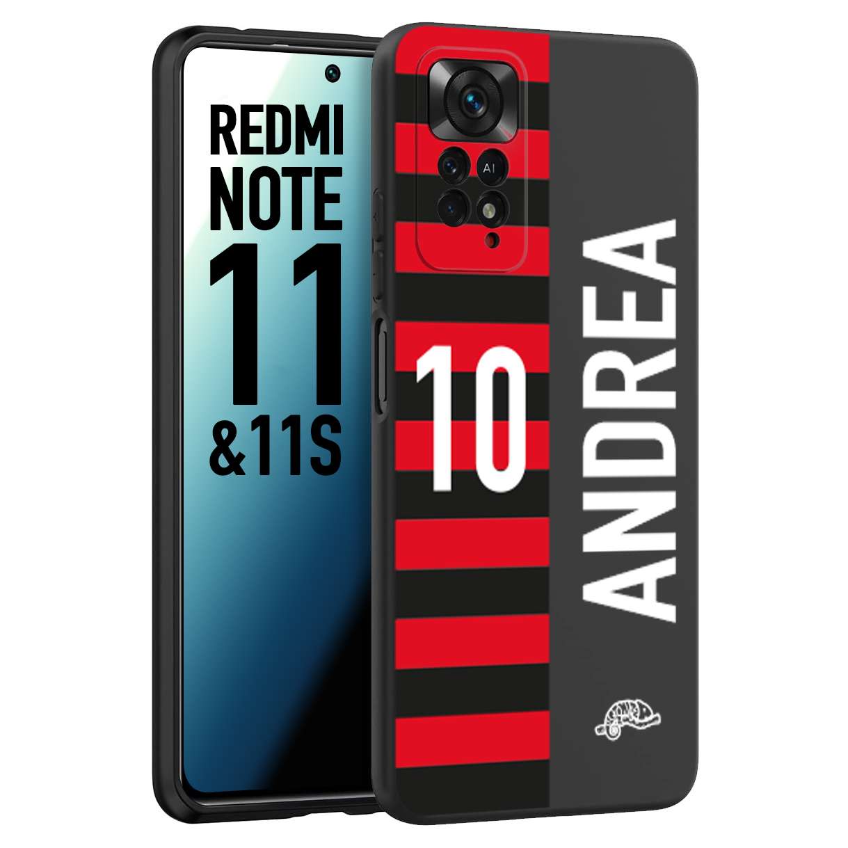 CUSTOMIZZA - Custodia cover nera morbida in tpu compatibile per Xiaomi Redmi Note 11 -  Note 11S personalizzata calcio football nome e numero calciatori rossonera