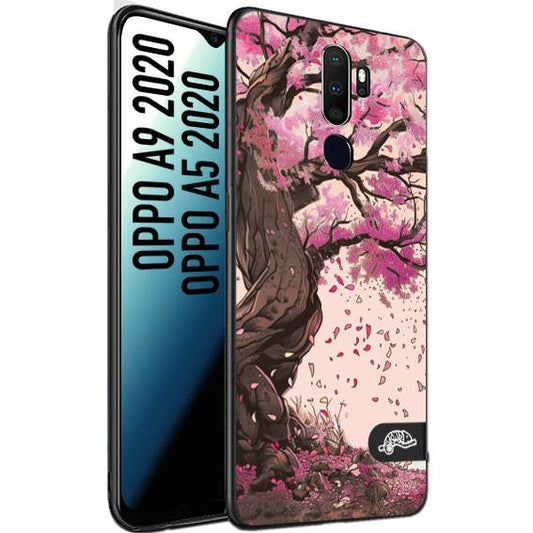 CUSTOMIZZA - Custodia cover nera morbida in tpu compatibile per Oppo A9 2020 - A5 2020 giapponese colori morbidi fiori di ciliegio rosa disegnata