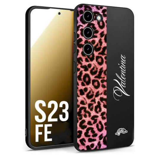 CUSTOMIZZA - Custodia cover nera morbida in tpu compatibile per Samsung S23 FE leopardato rosa fucsia personalizzata nome iniziali