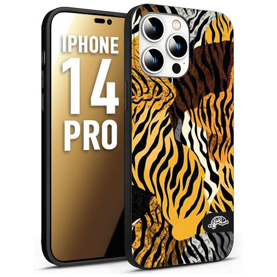 CUSTOMIZZA - Custodia cover nera morbida in tpu compatibile per iPhone 14 PRO leopardato tigrato tiger colorata donna fashion estate