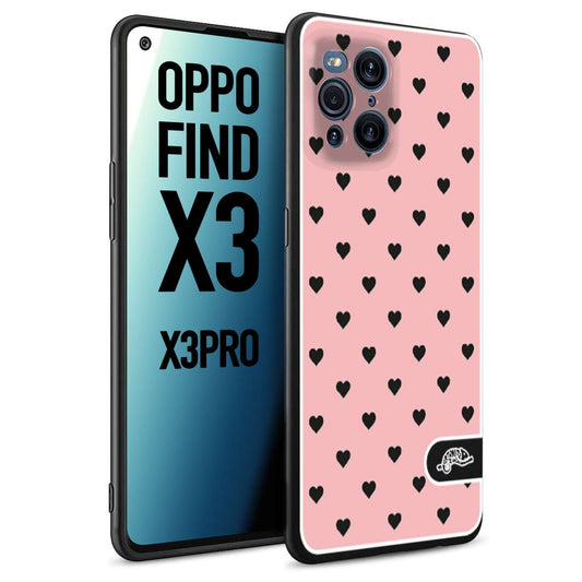 CUSTOMIZZA - Custodia cover nera morbida in tpu compatibile per Oppo Find X3 - Find X3 Pro 5G cuori pois rosa donna pin up vintage