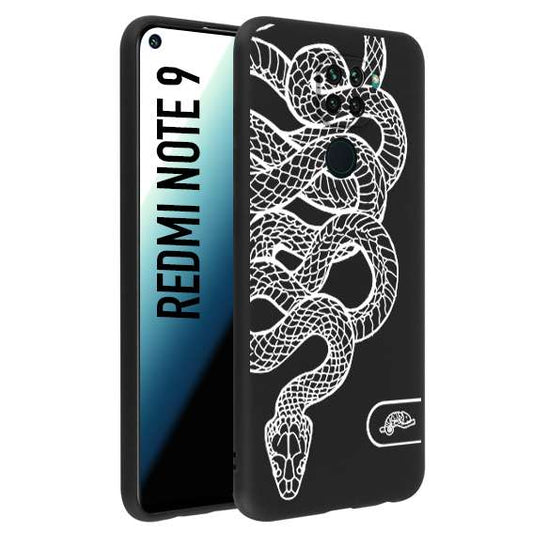 CUSTOMIZZA - Custodia cover nera morbida in tpu compatibile per Xiaomi Redmi Note 9 serpente snake bianco a rilievo disegnato tattoo tatuaggio