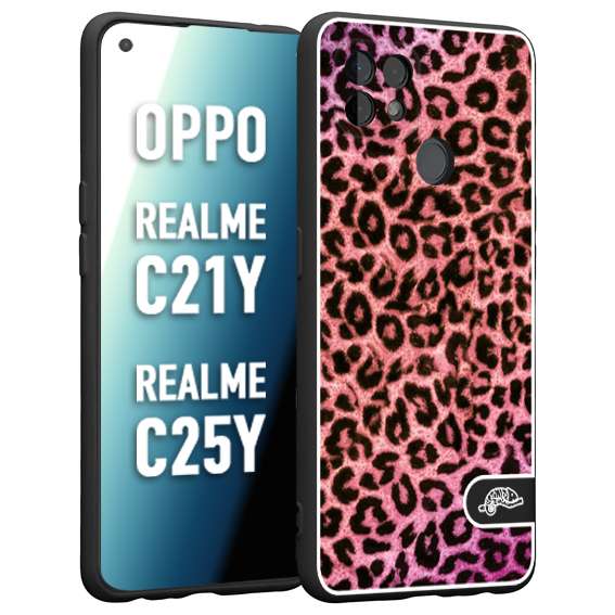 CUSTOMIZZA - Custodia cover nera morbida in tpu compatibile per Oppo Realme C21Y - C25Y leopardato maculato donna rosa leopard