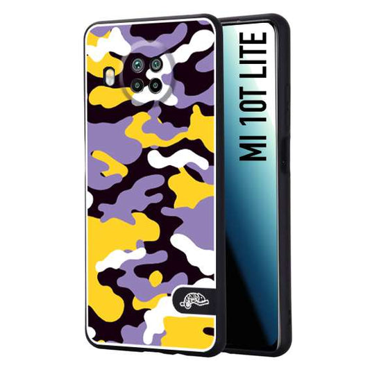 CUSTOMIZZA - Custodia cover nera morbida in tpu compatibile per Xiaomi Mi 10T LITE camouflage mimetico militare viola lilla giallo